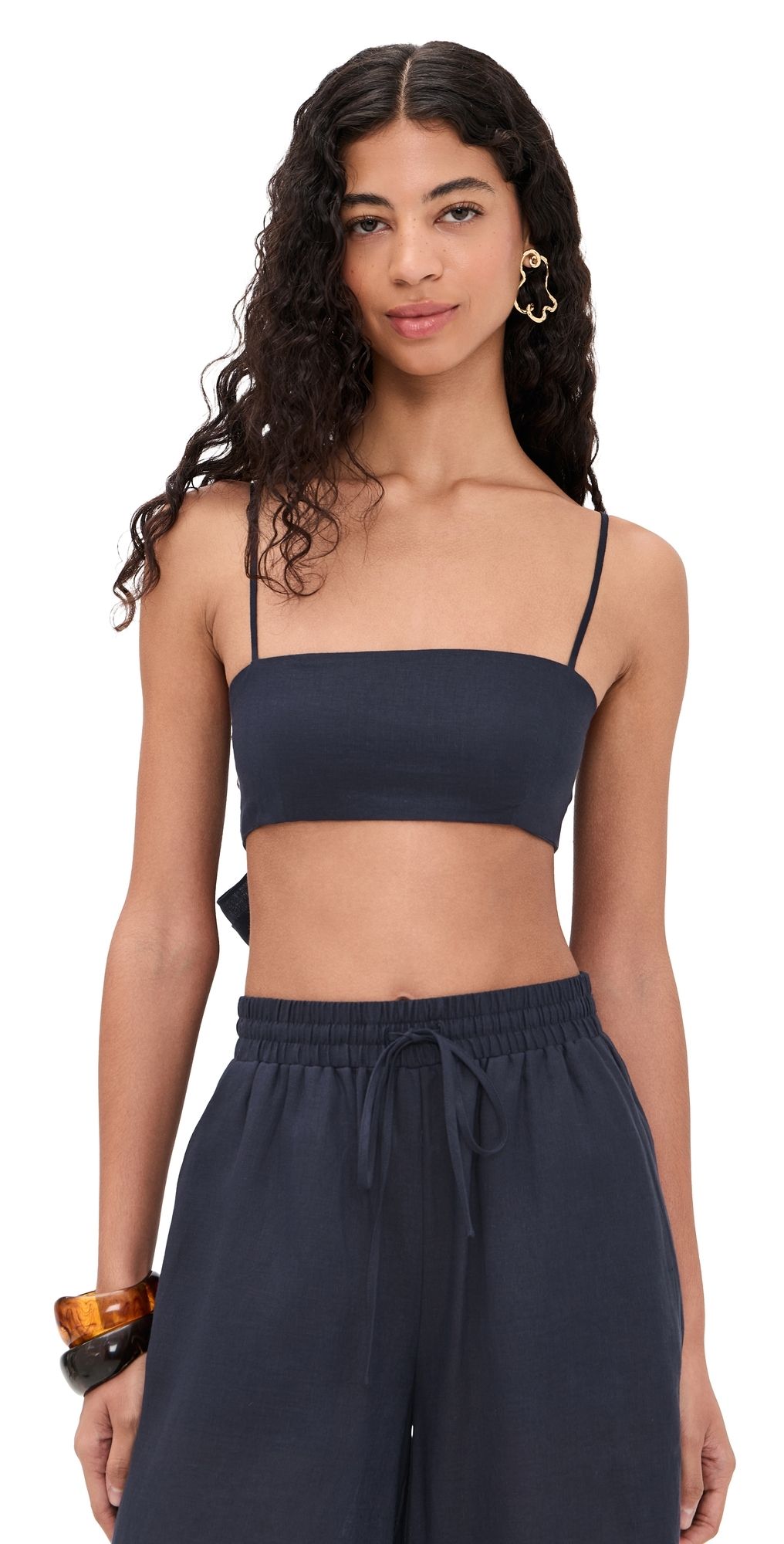 Susana Monaco Solid Linen Tie Back Top Midnight XL