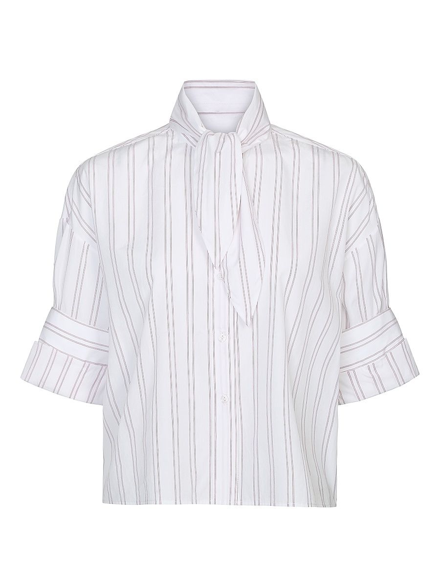 Women's Tie One On Cotton Blouse - White Wine - Size Medium