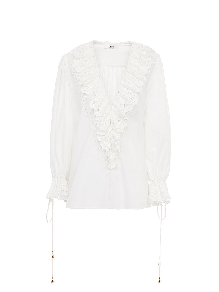 Women's Ruffle Eyelet Blouse - Iconic Milk - Size 8