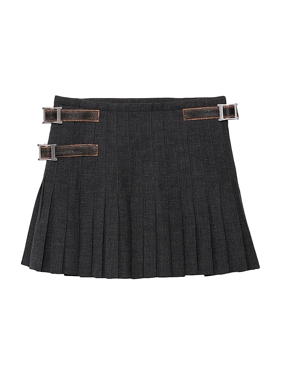 Women's Pleated Rush Stitch Wool Mini Skirt - Grey - Size 8