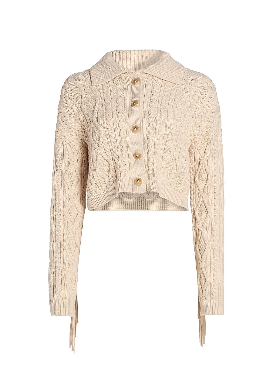Women's Virginia Cotton-Blend Cable-Knit Crop Cardigan - Sand - Size XL