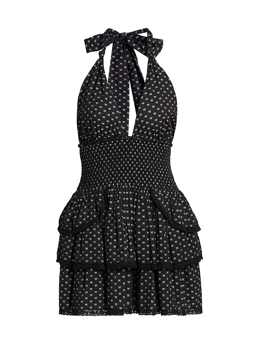 Women's Fringe Bow Cotton Clip Deanna Fit & Flare Minidress - Midnight - Size Small