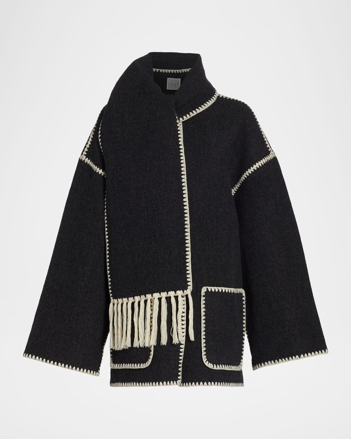Fringe Embroidered Scarf Wool Jacket