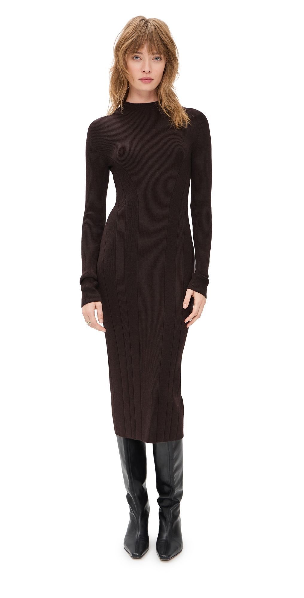 Another Tomorrow Ribbed Knit Dress Chocolate M