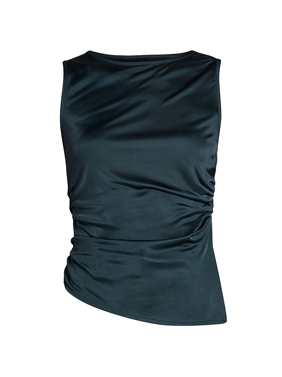 Women's Satin Asymmetric Sleeveless Blouse - Green - Size 4
