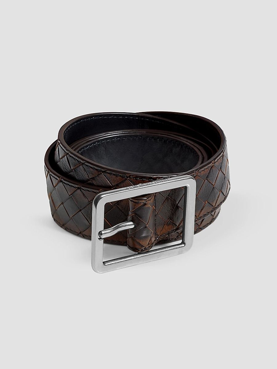 Bottega Veneta Men's Inrecciato Leather Belt - Black Brown - Size 36