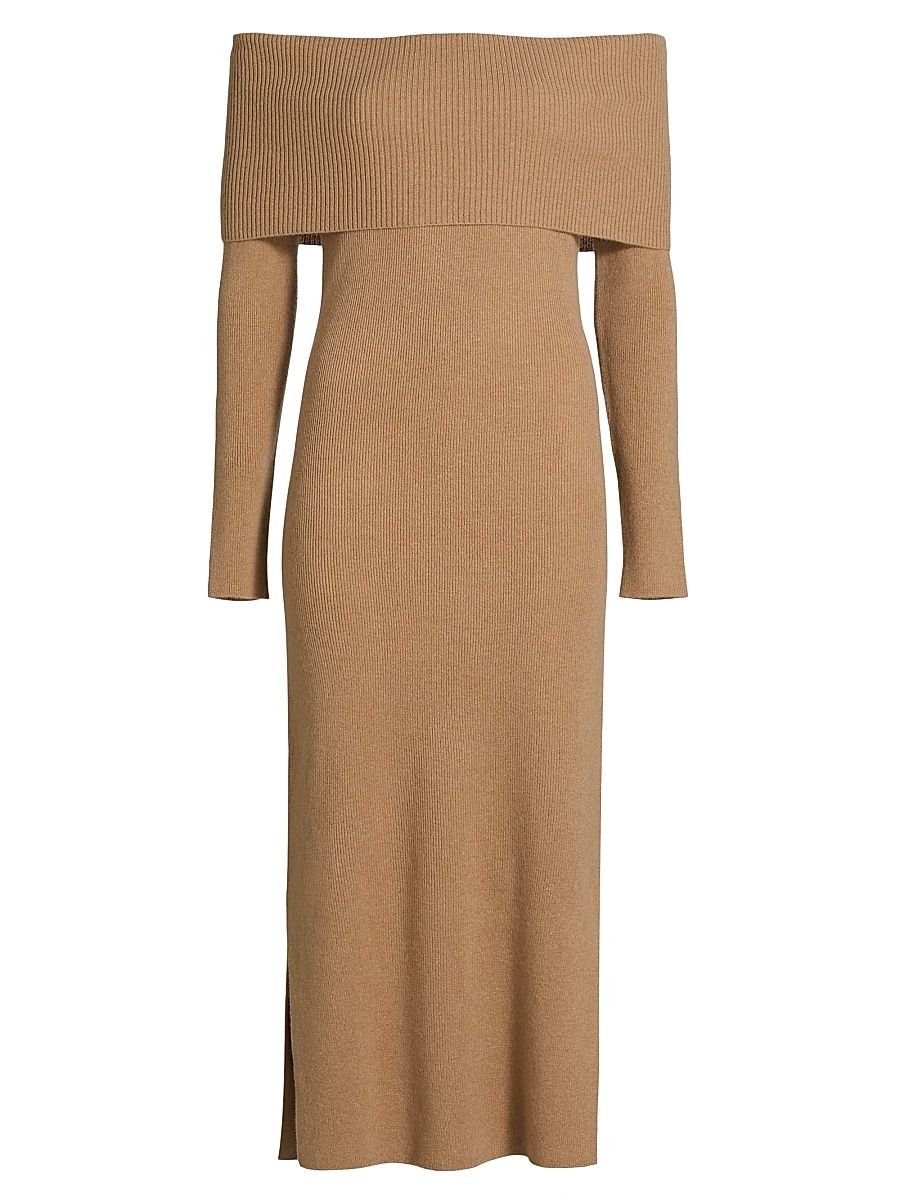 Women's Ribbed Cashmere Midi-Dress - Tender Camel - Size XL