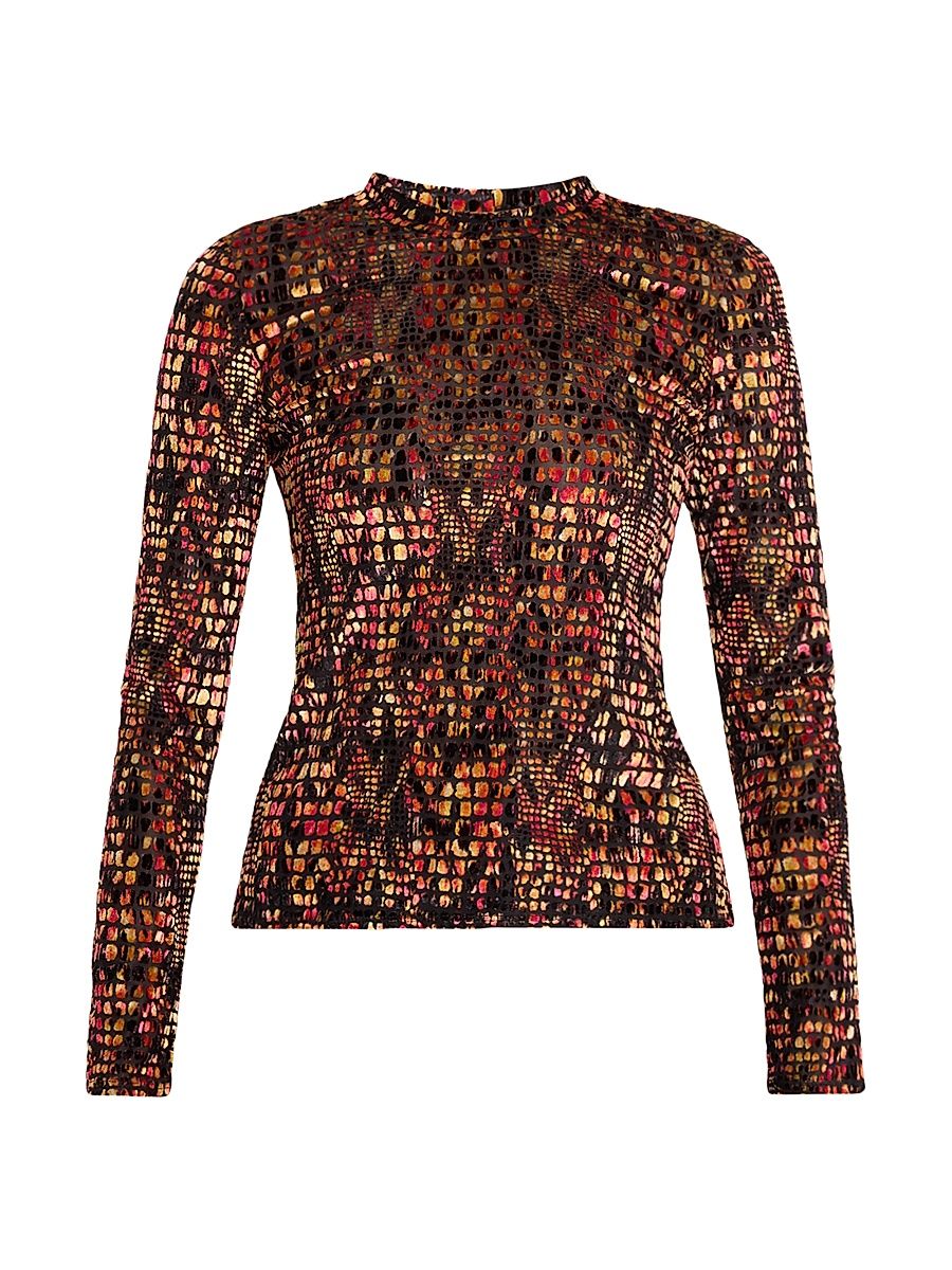 Women's Hugo Burnout Velvet Top - Red Mosaic - Size Medium