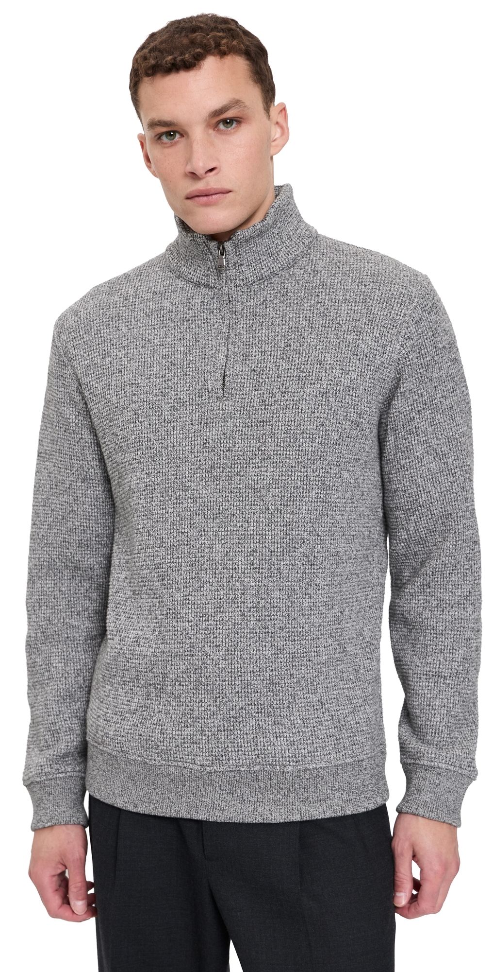 Vince Brushed Waffle Quarter Zip H Black S