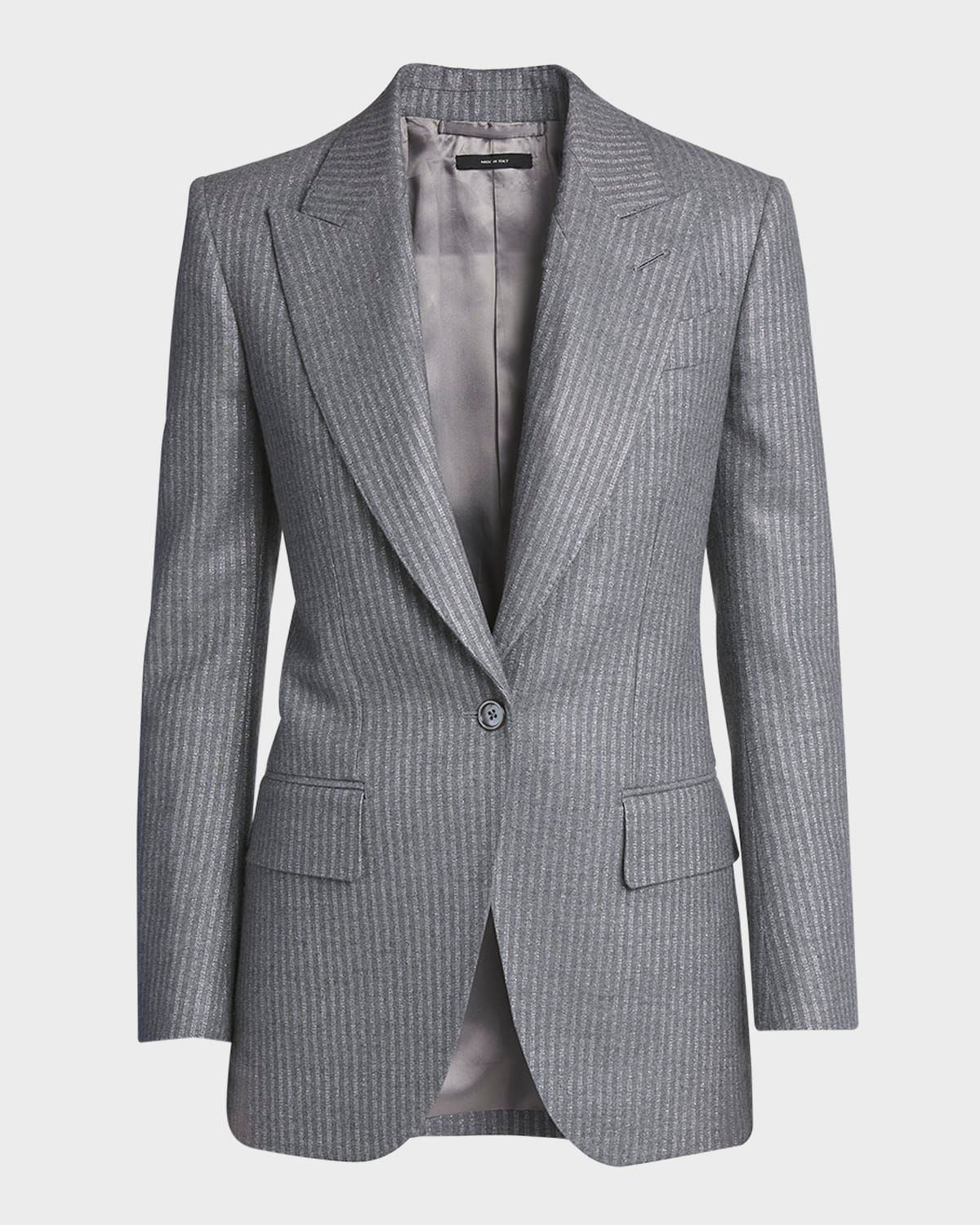 Metallic Striped Wool Flannel Single-Breasted Jacket