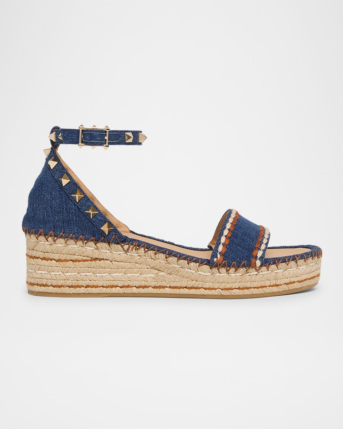 Rockstud Denim Wedge Espadrille Sandals