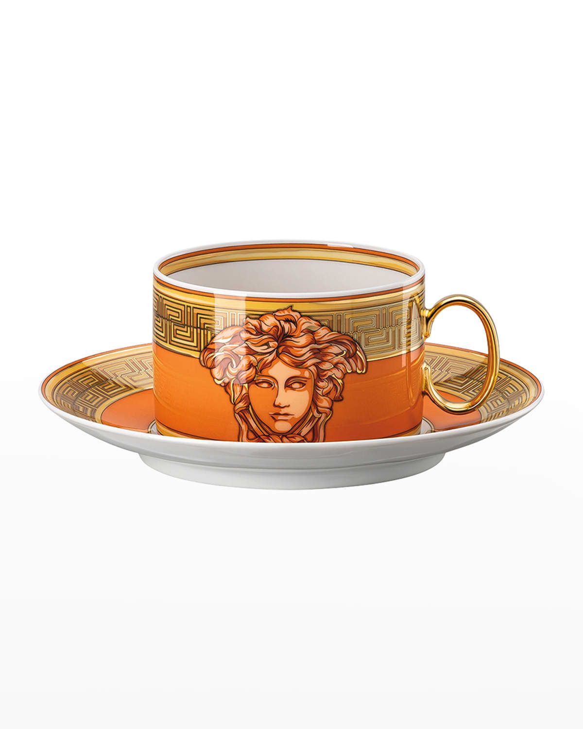 Medusa Amplified Orange Coin Tea Cup and Saucer