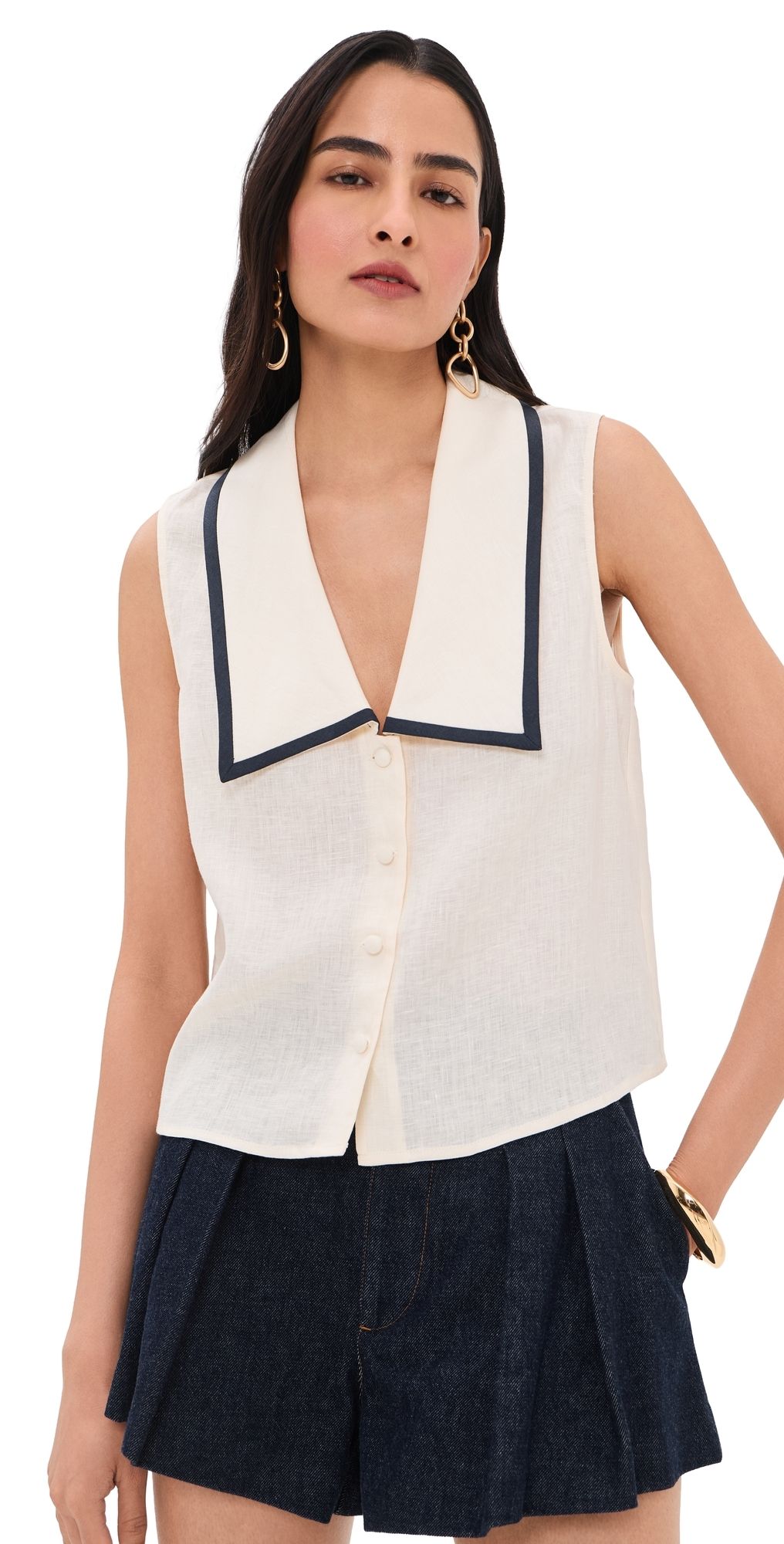 FRAME The Cabana Linen Top Cream Multi M