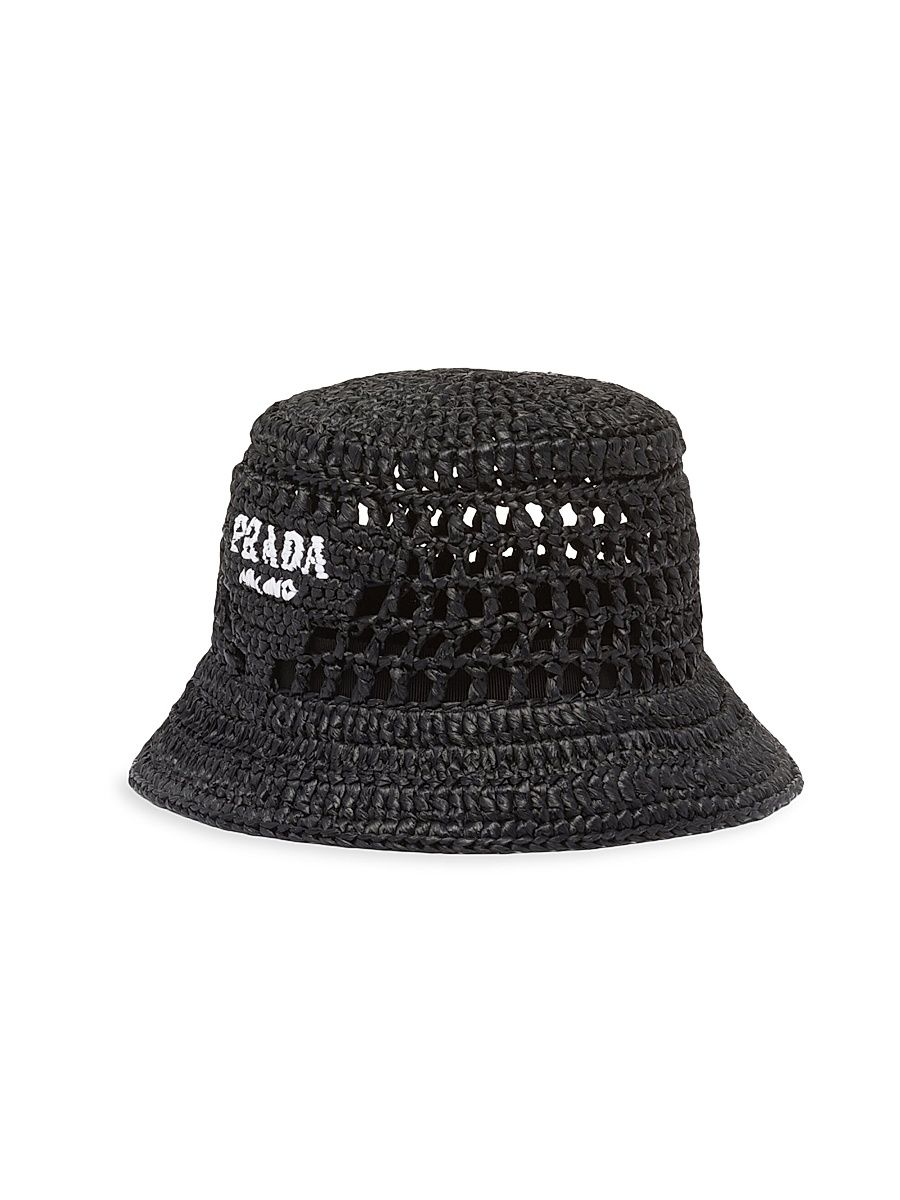 Women's Raffia Bucket Hat - Black - Size Small