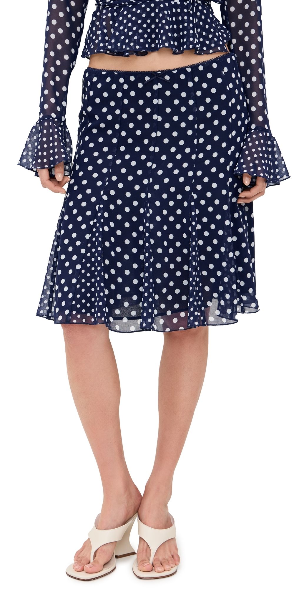 GUIZIO Mixed Godet Paloma Skirt Navy Dot XXL