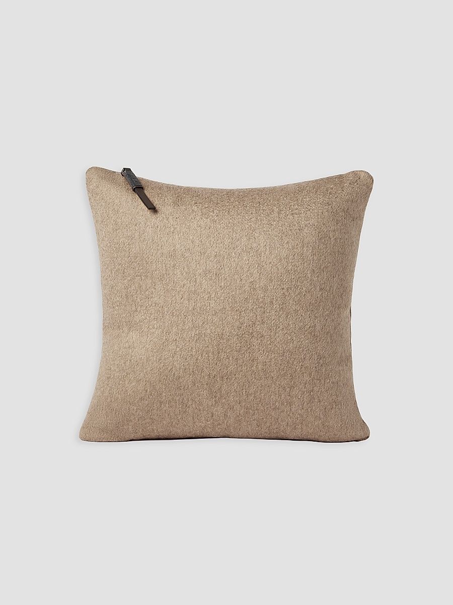 Double Cashmere Beaver Cloth Cushion with Shiny Zipper Pull - Lead