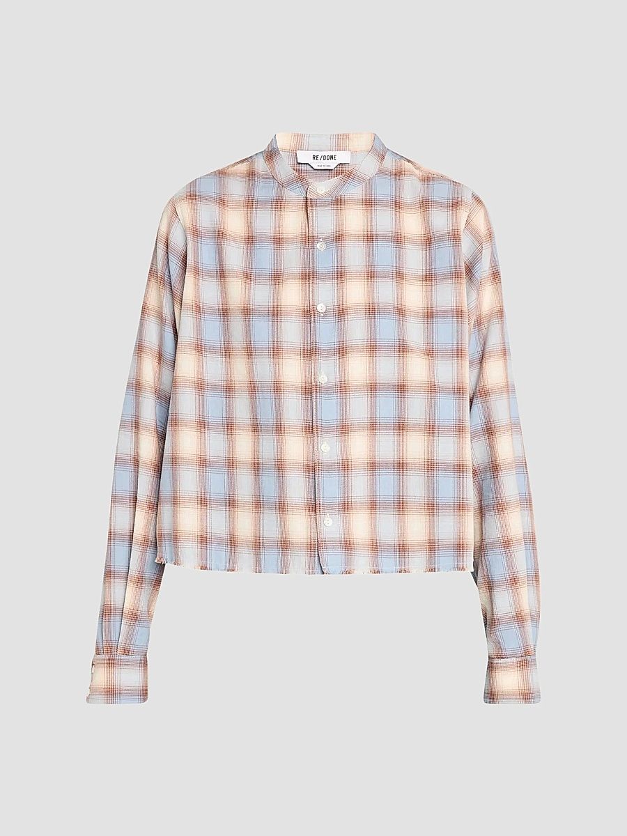 Re/done Women's Bianca Plaid Cotton Shirt - Bluebell Plaid - Size Large