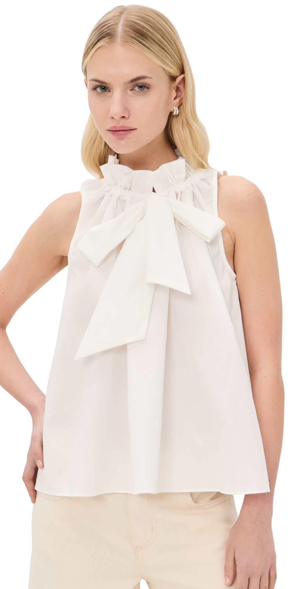 CAROLINE CONSTAS Addy Sleeveless Tie Blouse White XL