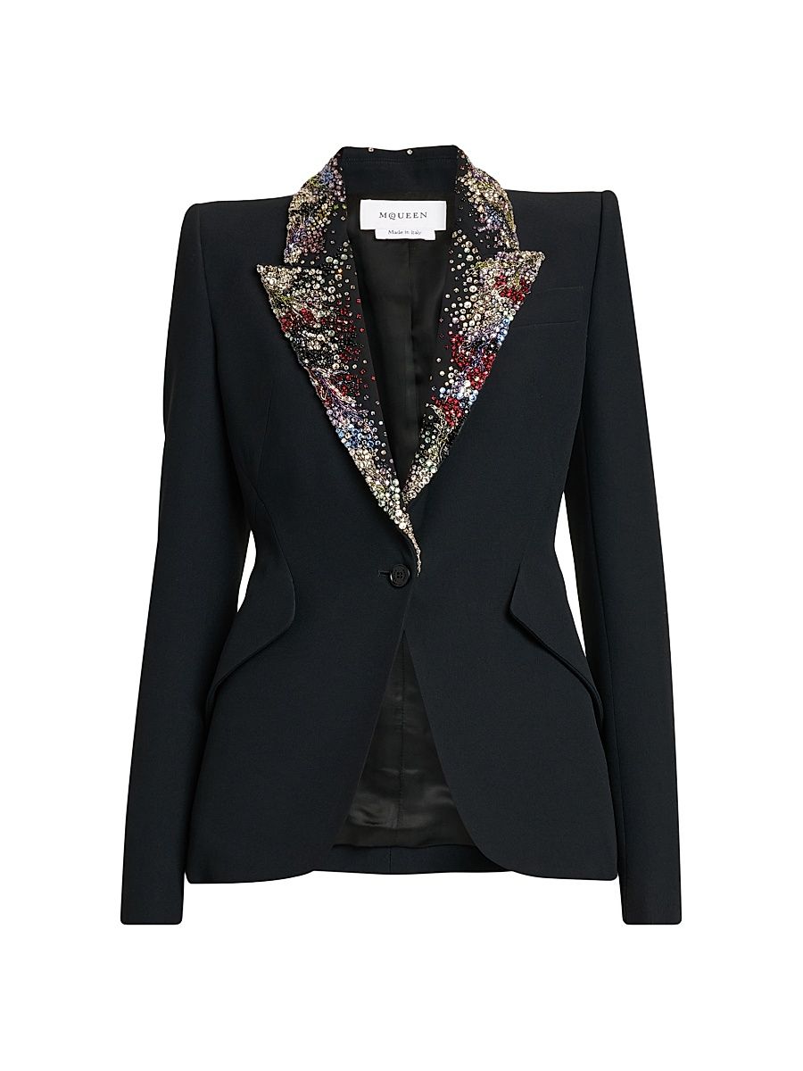 Women's Embellished Leaf Crepe Blazer - Black - Size 4