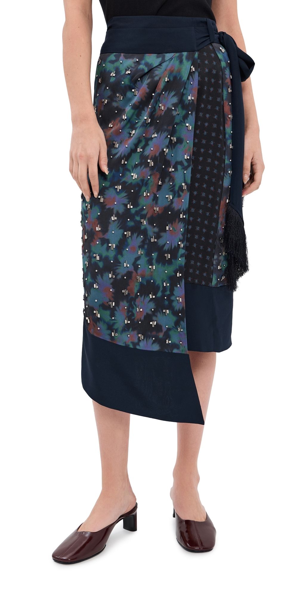 3.1 Phillip Lim Desert Flower Draped Wrap Skirt Midnight Multi 10