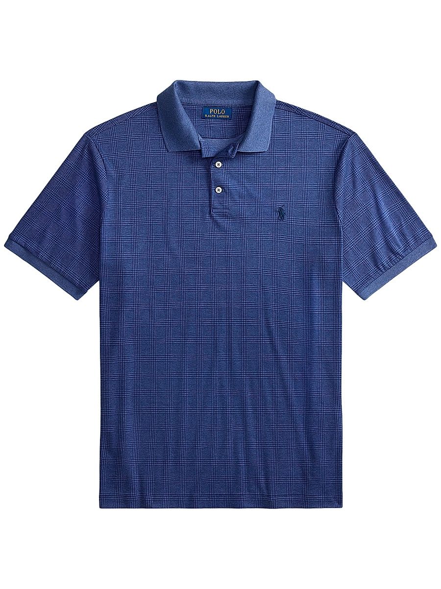 Men's Plaid Cotton Polo Shirt - Glen Rustic Navy Heather - Size Small