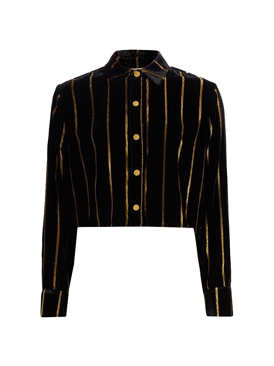Women's Cosette Metallic Stripe Crop Shirt - Black Gold Stripe - Size XL