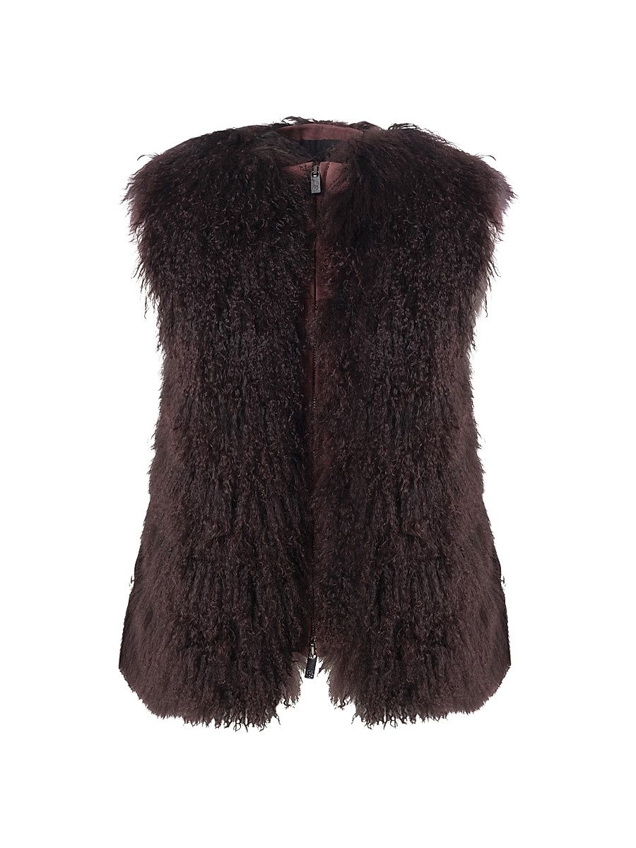 Women's Select Mongolian Goat Zip Vest - Burgundy - Size Small