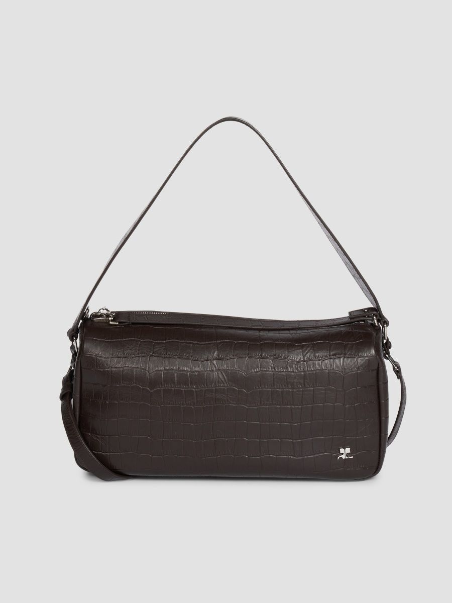Courreges Women's Three Sixty Medium Croc-Embossed Leather Shoulder Bag - Dark Brown