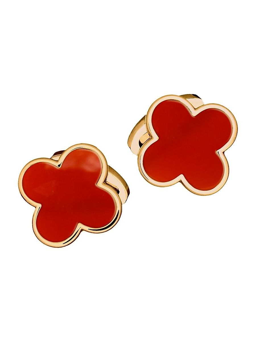 Men's Four Leaf Clover Goldtone & Malachite Cufflinks - Red