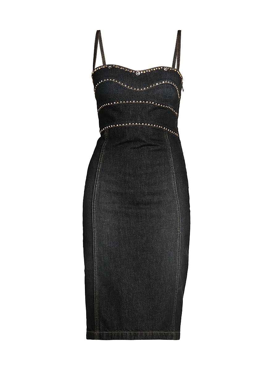 Women's Embellished Stone Washed Denim Sheath Dress - Black - Size 12