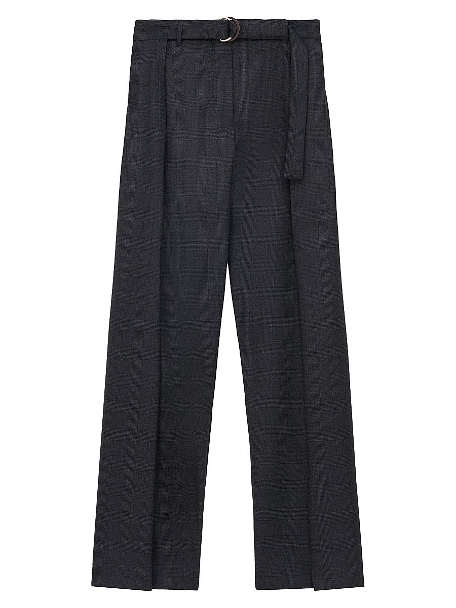 Women's Plaid Wool-Blend Belted Trousers - Dark Grey - Size 4
