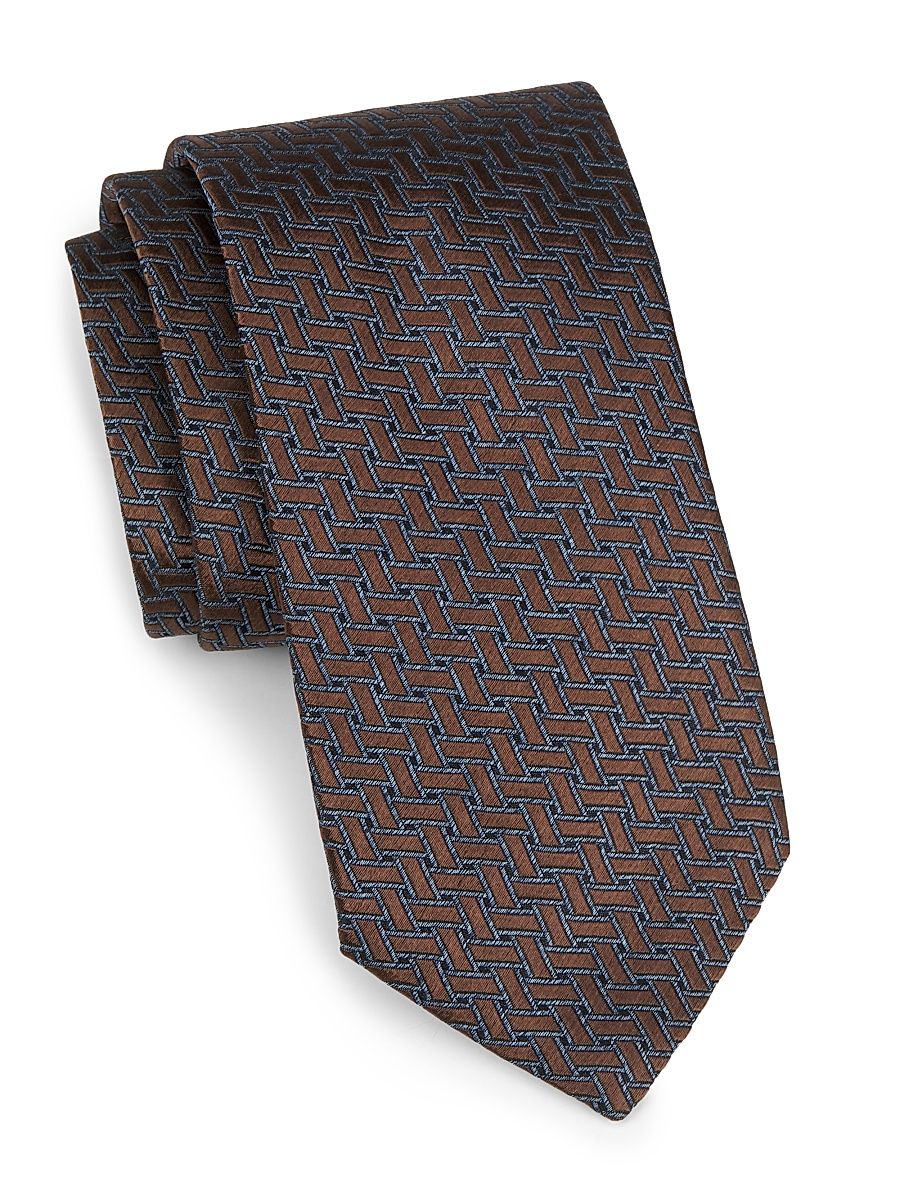 Men's Geometric Silk Tie - Brown