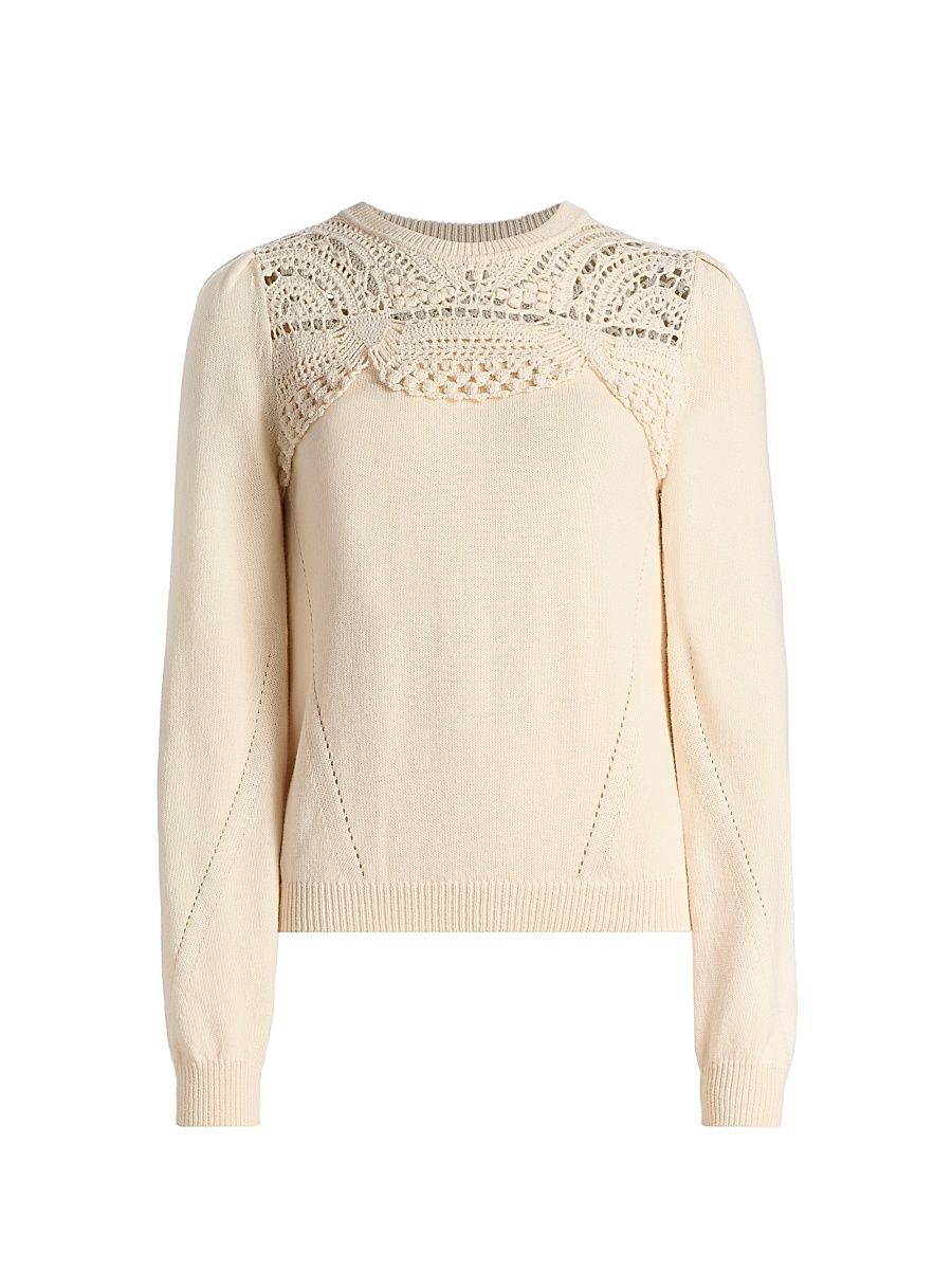 Women's Lucette Crochet-Yoke Sweater - Cowrie - Size Large