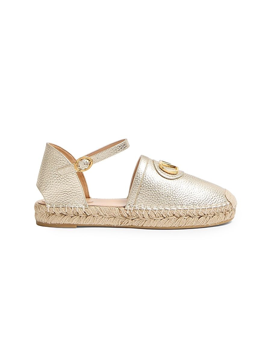Women's Vlogo Signature 25MM Ballerina in Laminated Grainy Calfskin - Platinum - Size 5