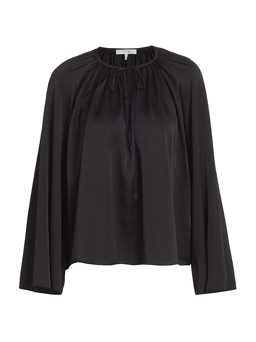 Women's Shirred Satin Blouse - Black - Size Small