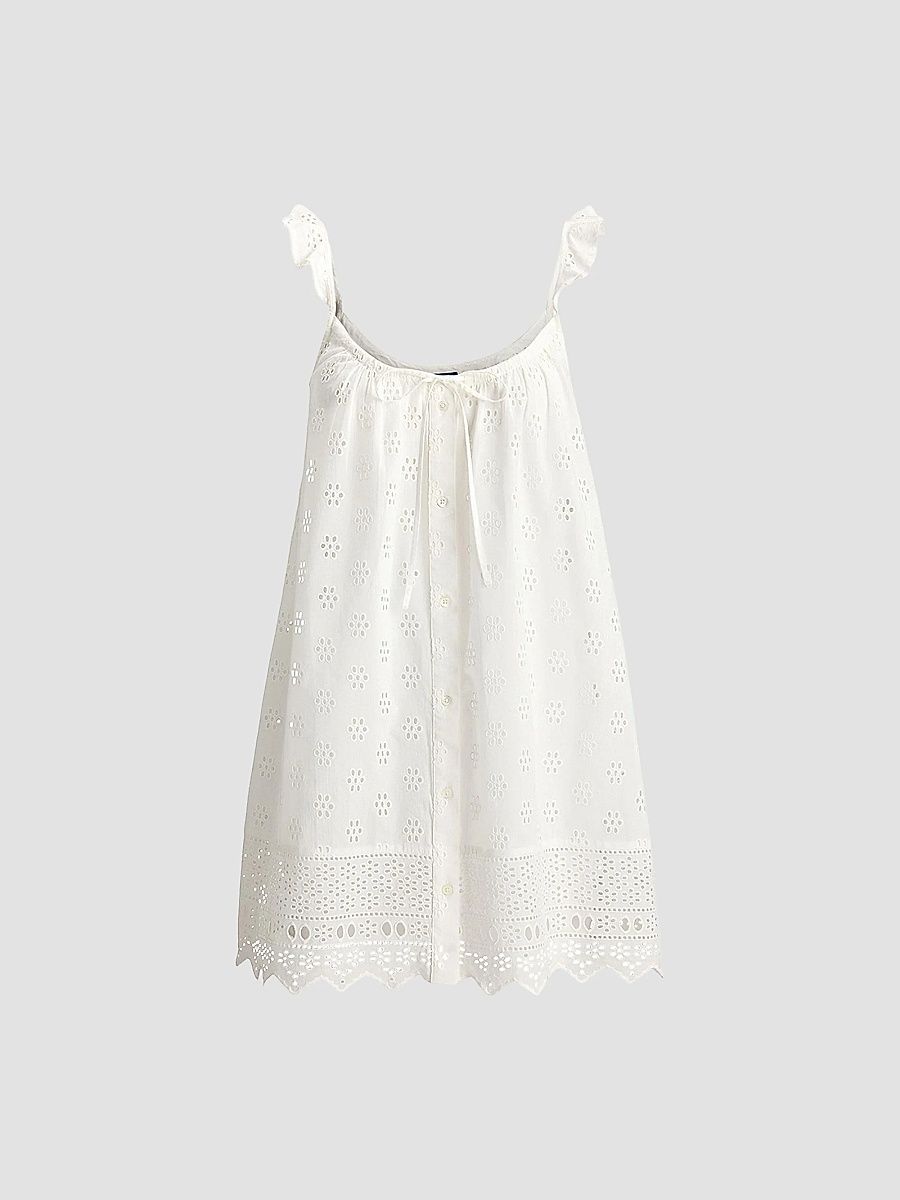 Polo Ralph Lauren Women's Cotton Eyelet Cami Sleep Dress - White Cloud - Size XS