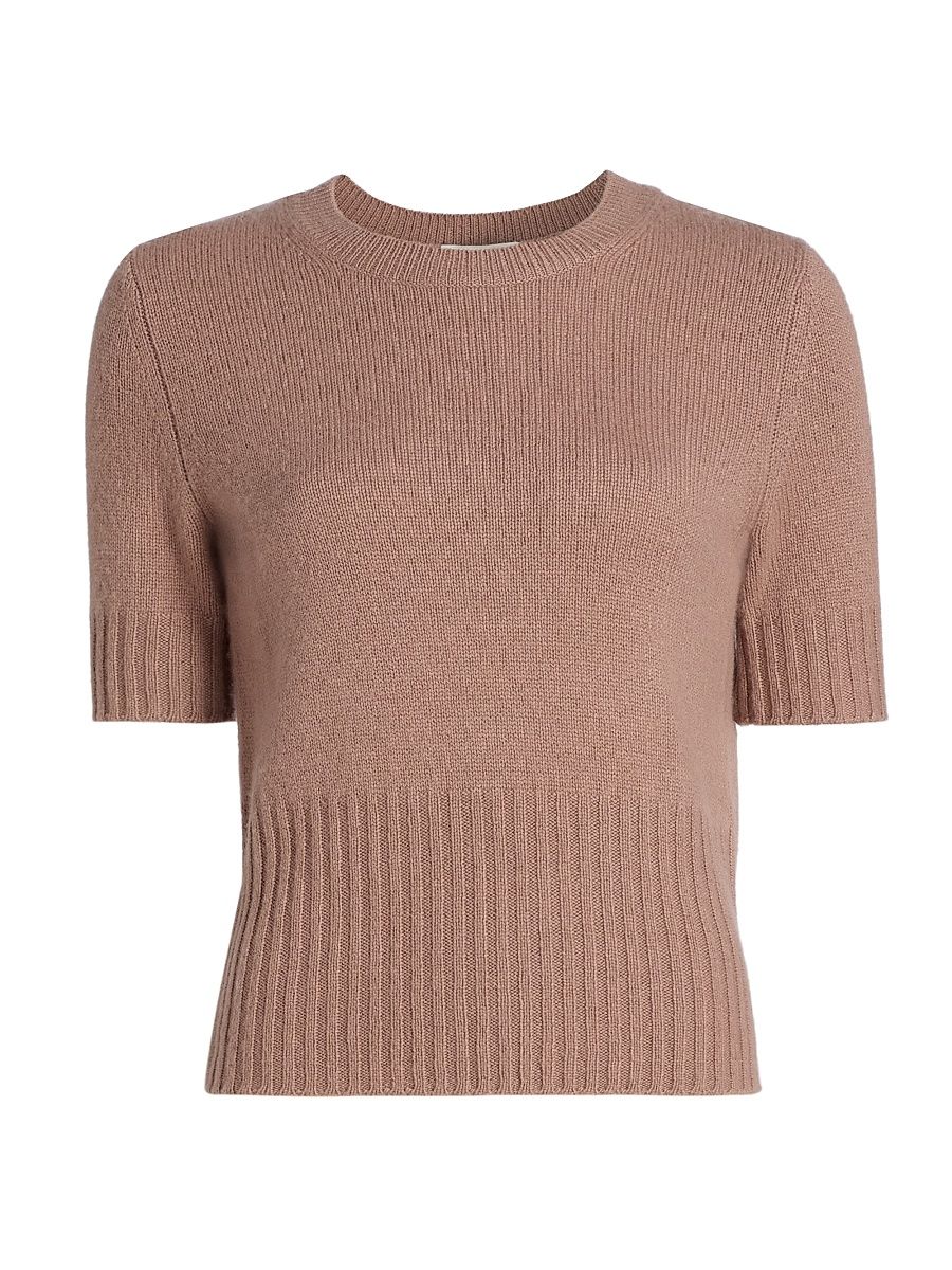 Women's Wool-Cashmere Short-Sleeve Sweater - Toffee - Size Large