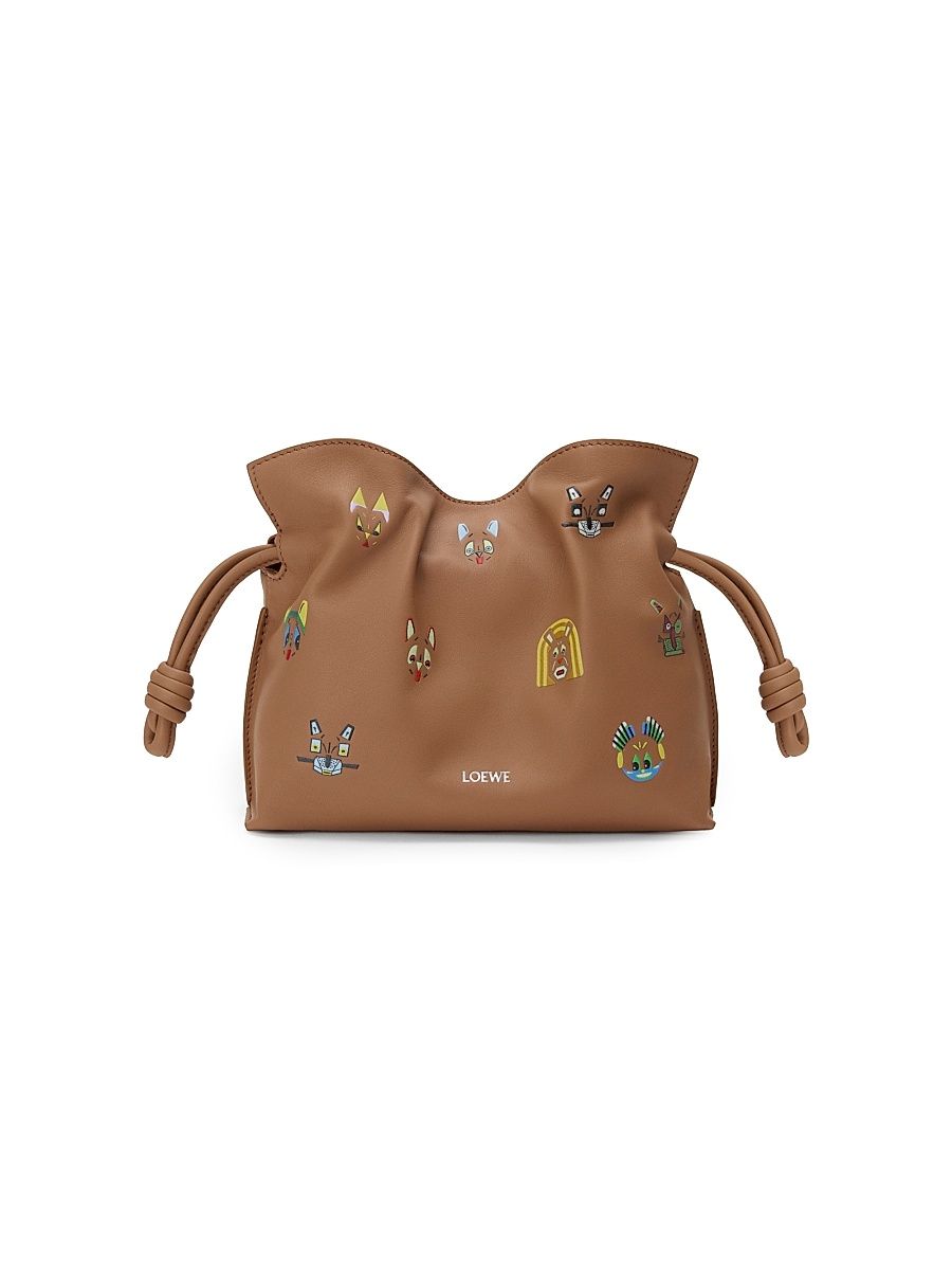 Women's LOEWE x Louis Wain Mini Cats Flamenco Mini Leather Clutch - Mocha