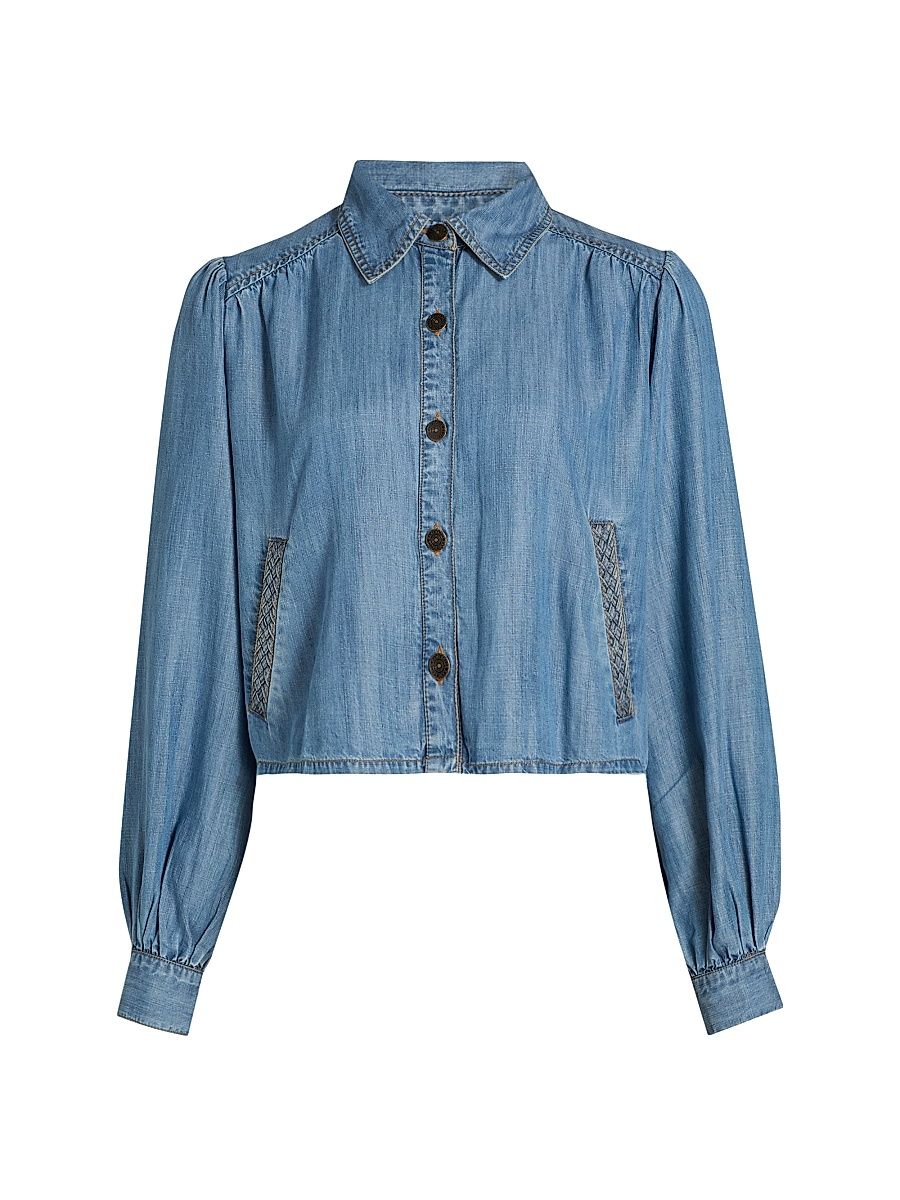 Women's Aisla Spread Collar Top - Light Chambray - Size Large