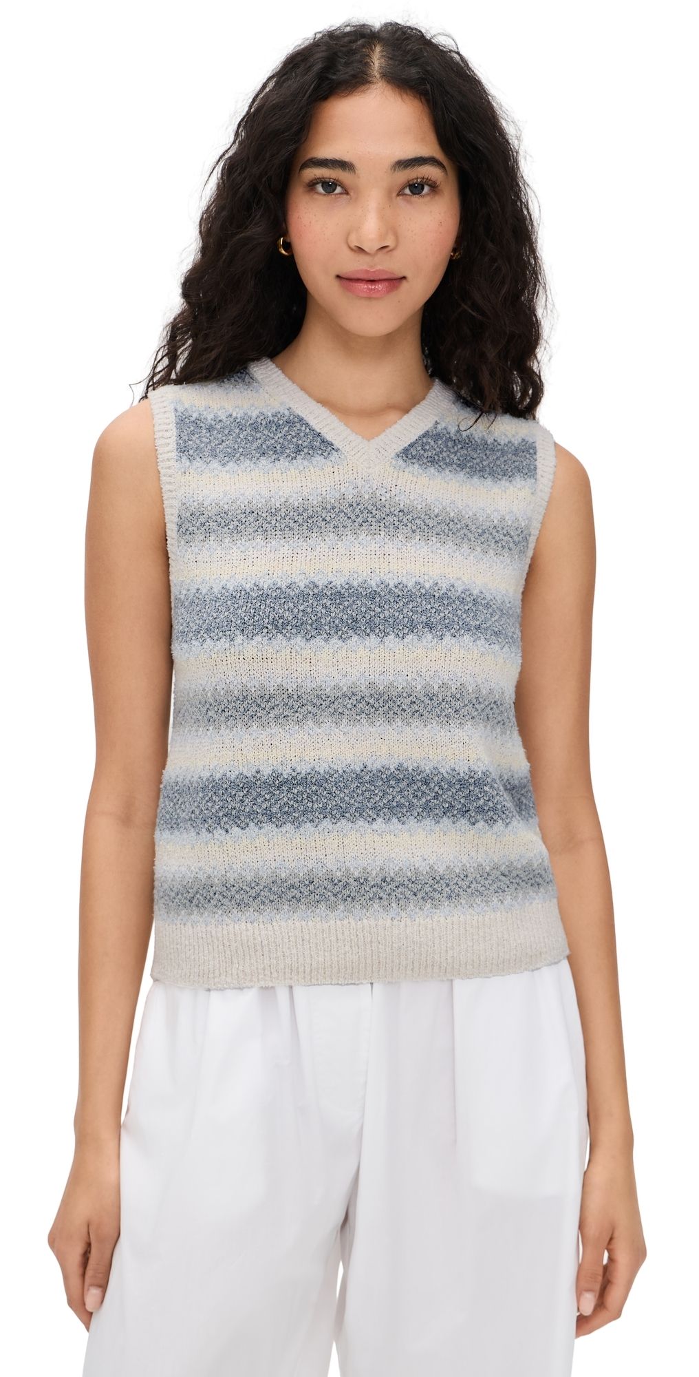 Vince Summer Fair Isle Knit Vest Pale Tide Combo L