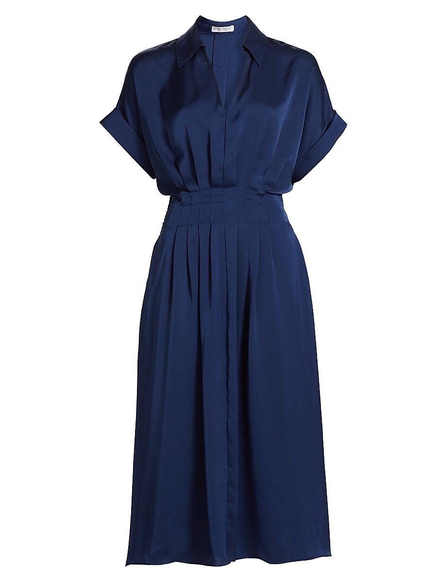 Women's Kayleigh Pintucked Satin A-Line Midi-Dress - Spring Navy - Size XS