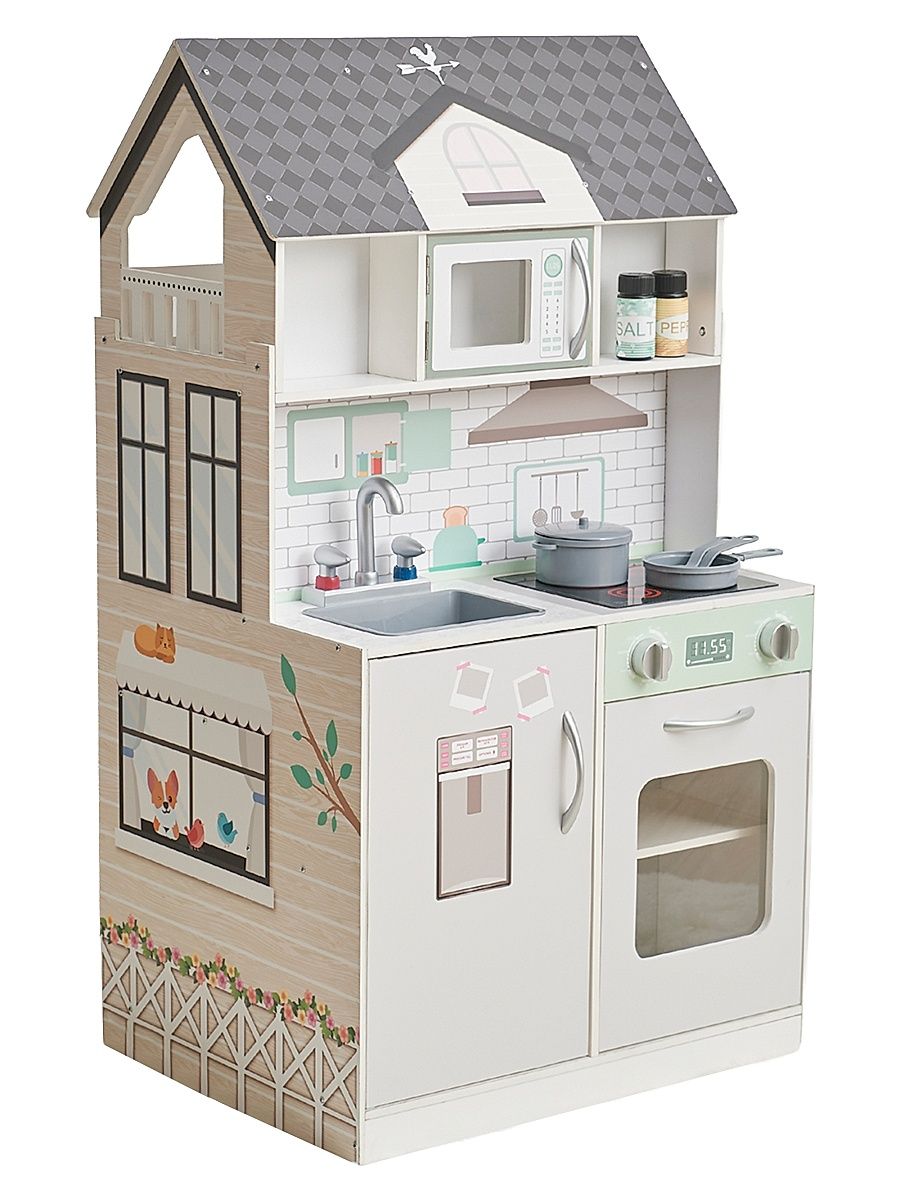 Kid's 2-in-1 Dollhouse And Play Kitchen