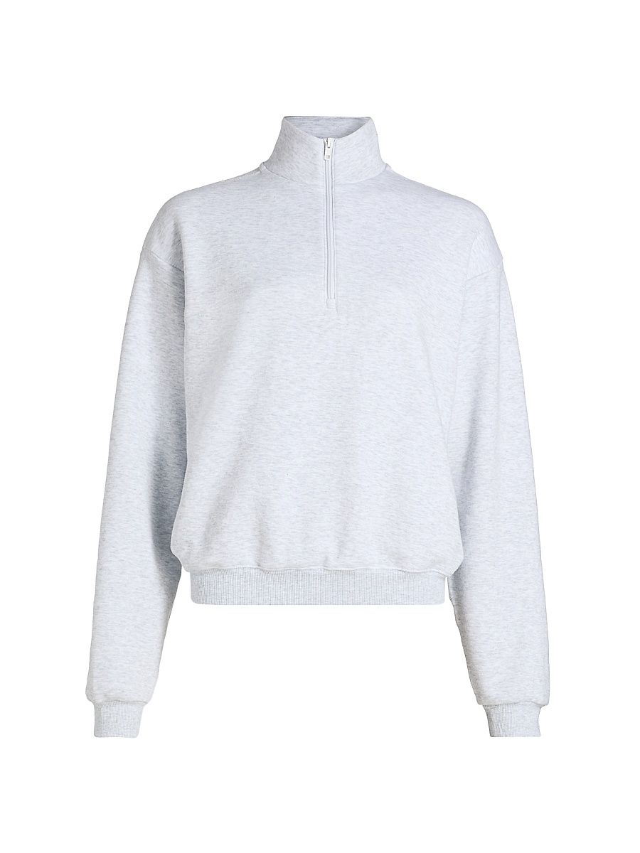 Women's Cotton-Blend Fleece Half-Zip Pullover - Grey - Size Large