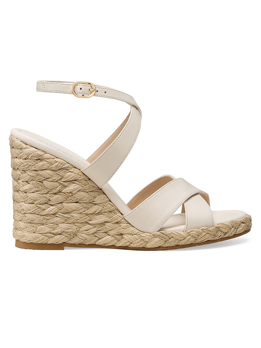 Women's Alyssa 100MM Leather Wedge Sandals - Cream - Size 9.5