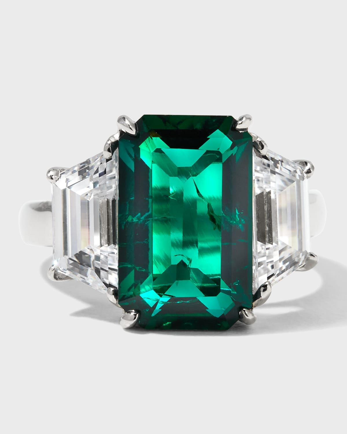 Emerald-Cut Center with Trapezoid Sides Ring, Size 6-8, Emerald
