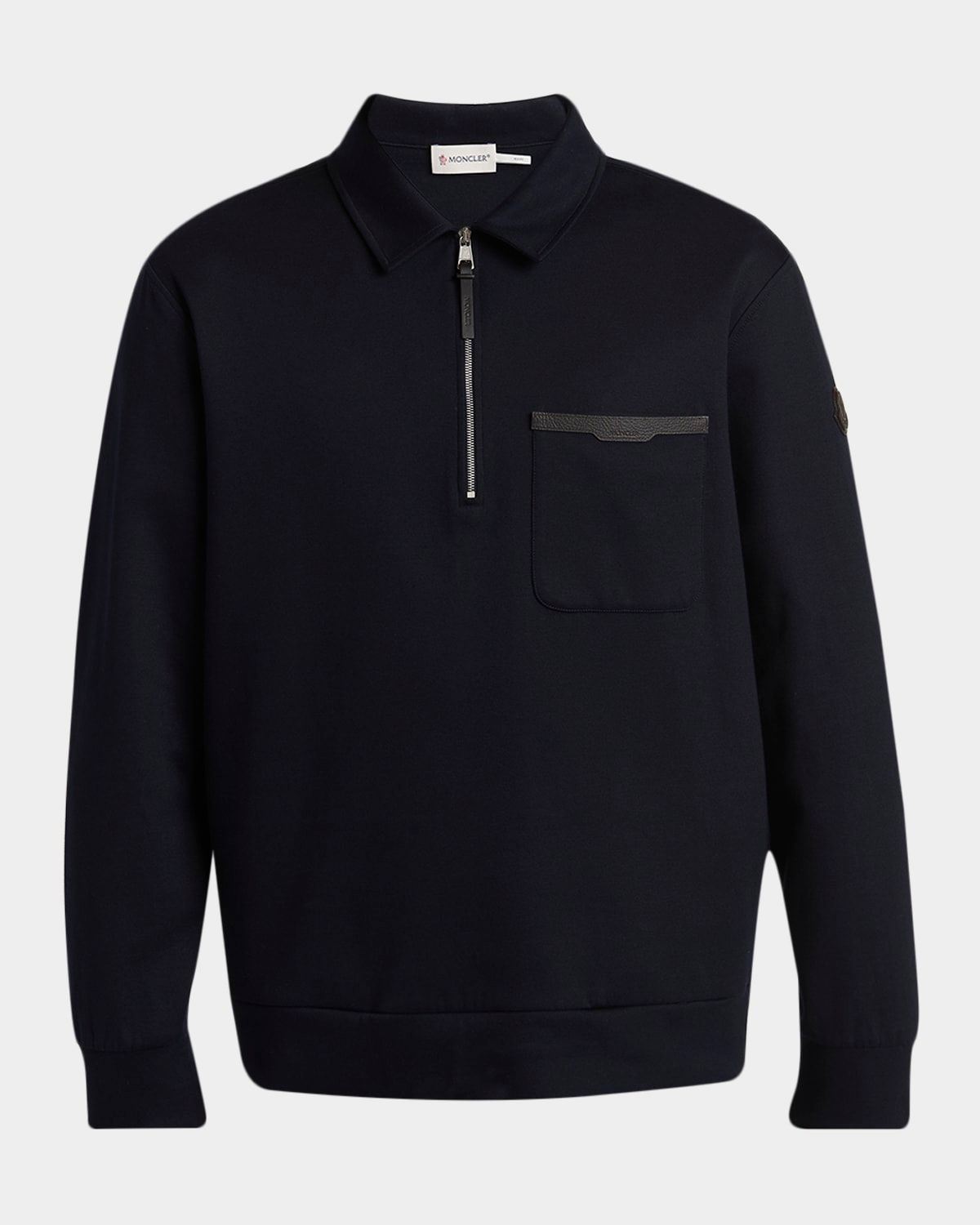 Men & apos;s Cotton Quarter-Zip Sweater with Leather-Trim Pocket