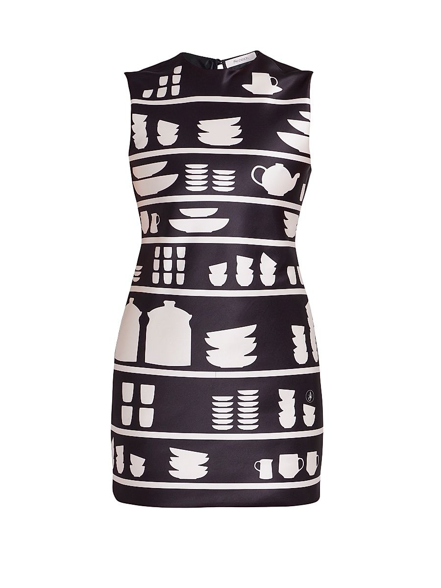 Women's Graphic Crewneck Mini-Shift Dress - Black White - Size 2