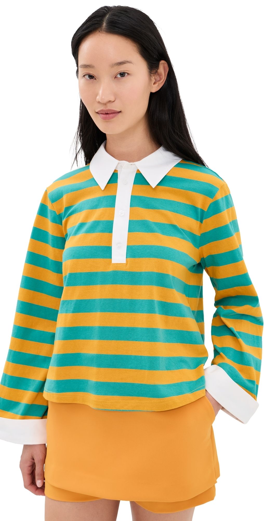 MAUDE CLUB Gabrielle Polo Ocean Yellow Stripe XS