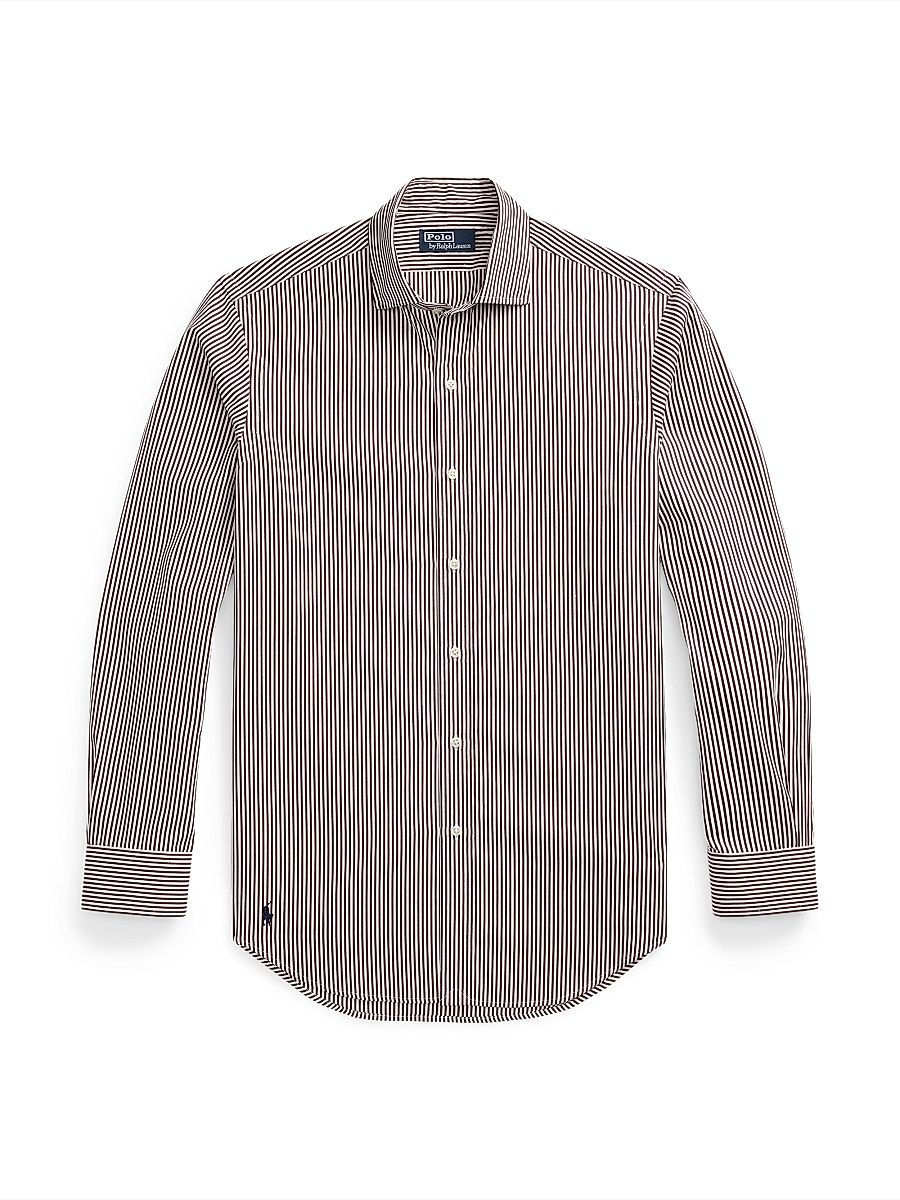 Men's Striped Poplin Button-Front Shirt - Classic Wine White - Size XXL