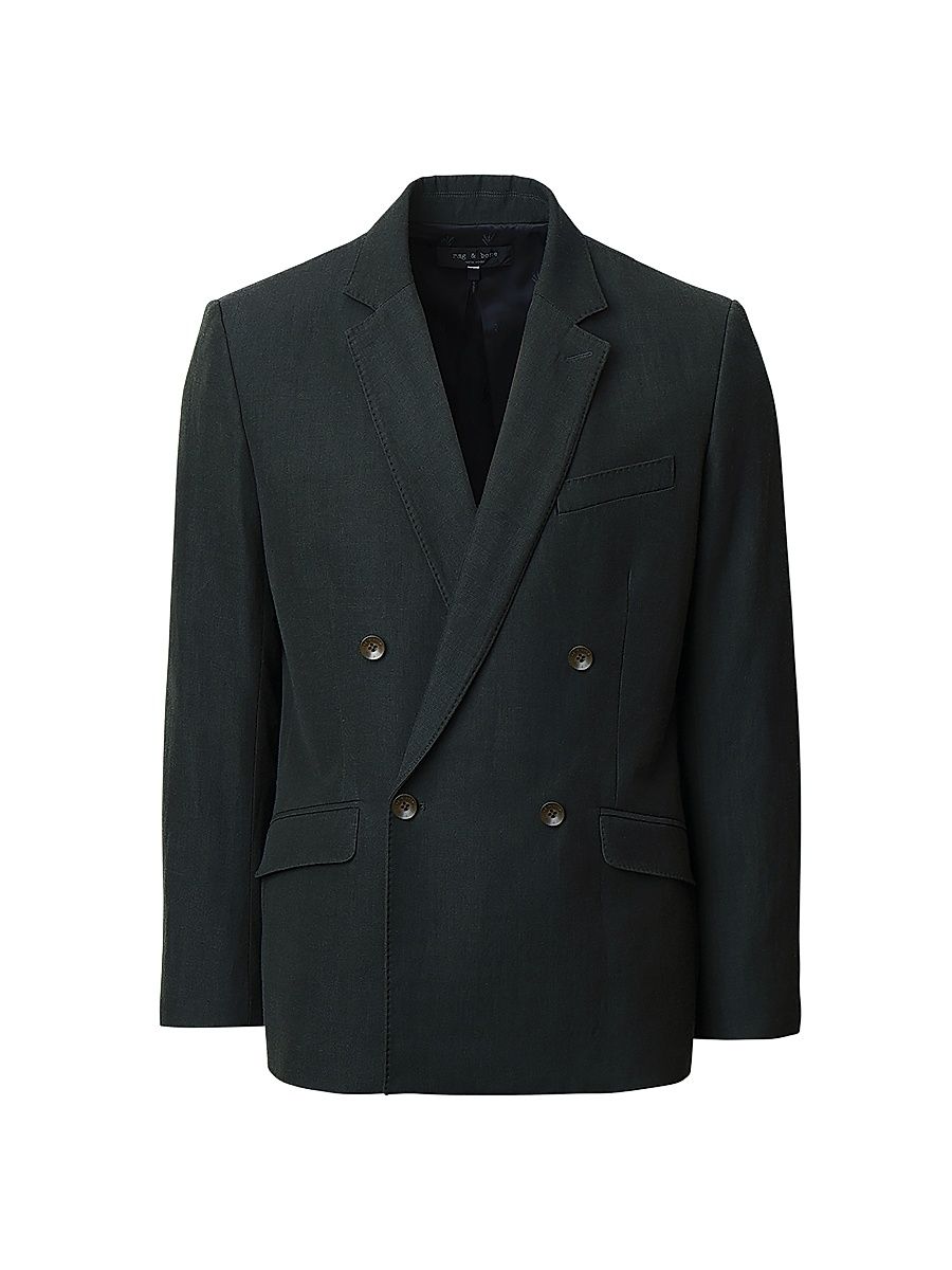 Men's Butler Wool-Blend Double-Breasted Blazer - Charcoal Green - Size 42